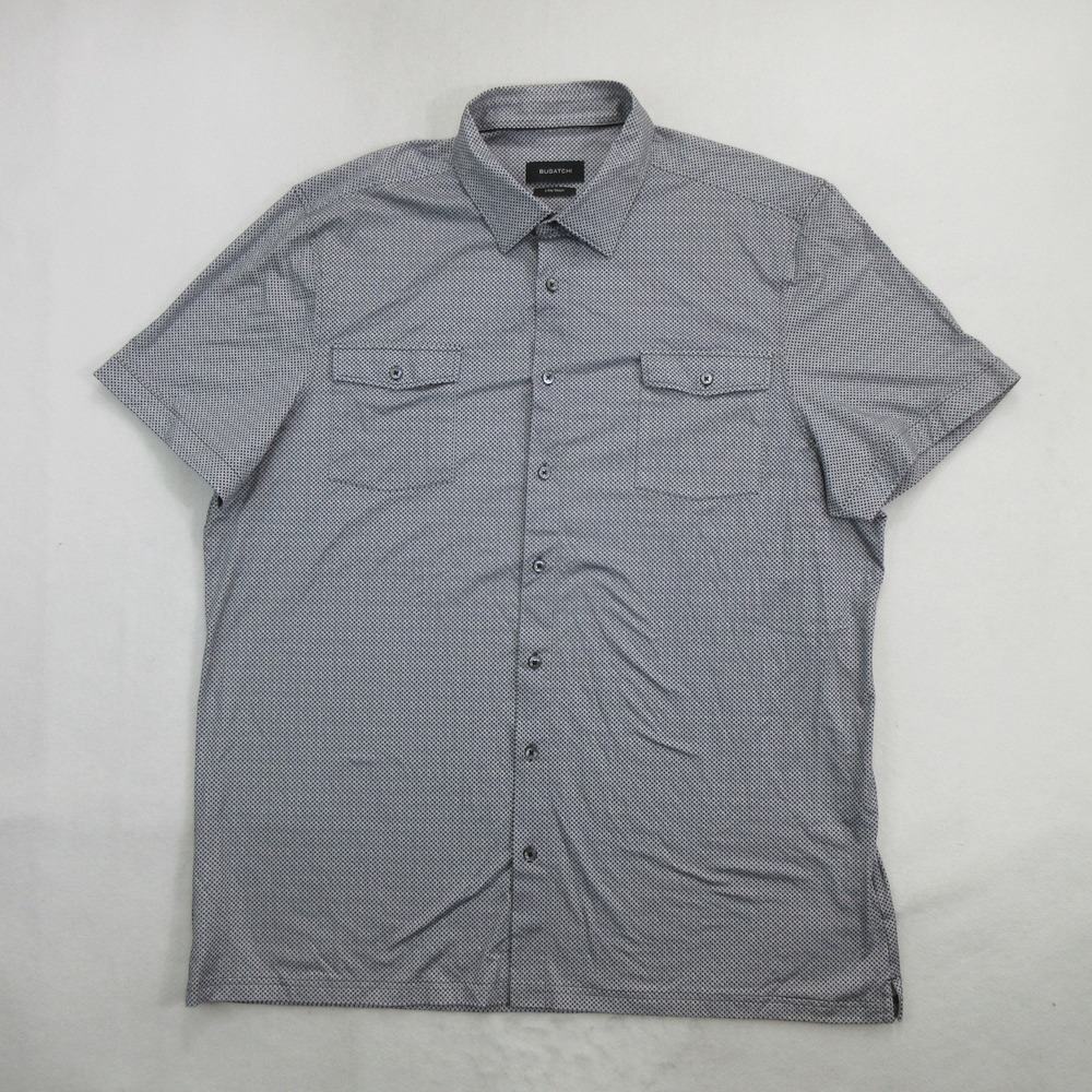 Bugatchi Men's Shirt 3XL Short Sleeve Button Down 8 Way Stretch Black Gray Star